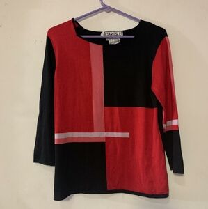 Vintage Carlisle sz L Black, Pink, Red Color block Silk Tunic